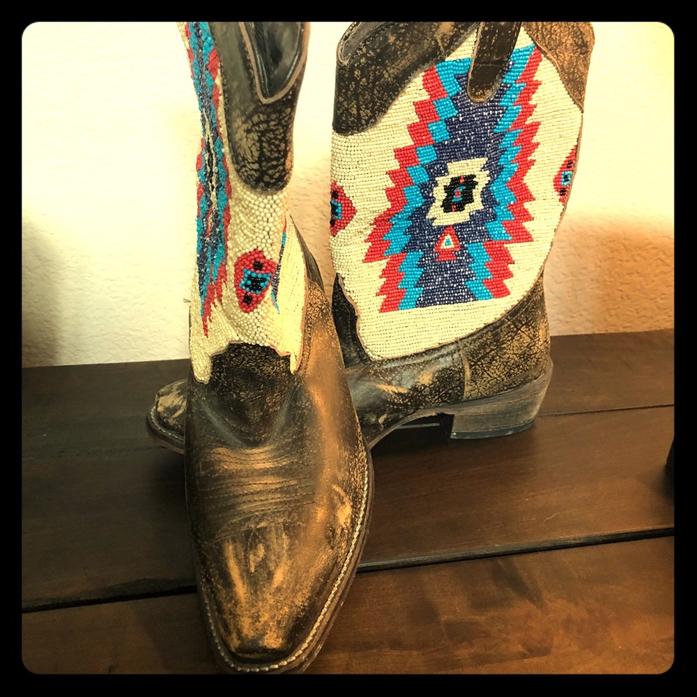 Roper Brown Southwest Beaded Shaft Snip Toe Boots